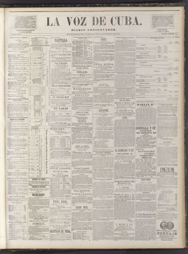 Miniatura de La Voz de Cuba: diario conservador del 26 de febrero de 1880