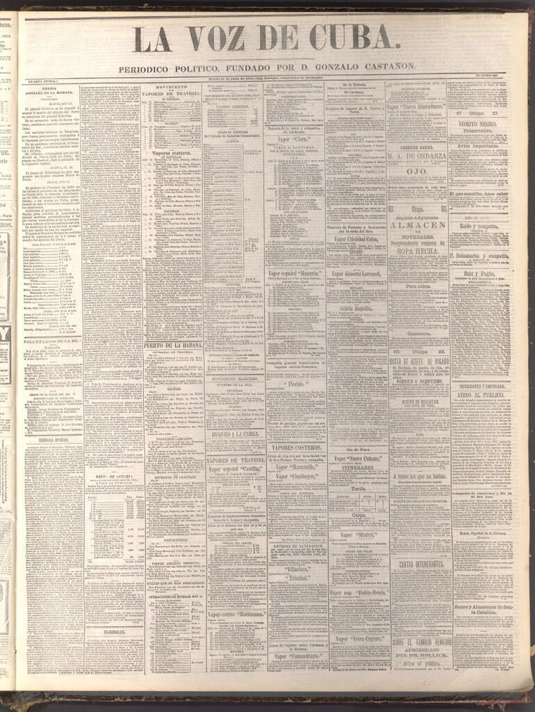 Miniatura de La Voz de Cuba: diario conservador del 15 de julio de 1873