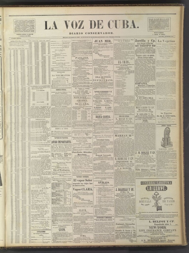 Miniatura de La Voz de Cuba: diario conservador del 3 de agosto de 1881