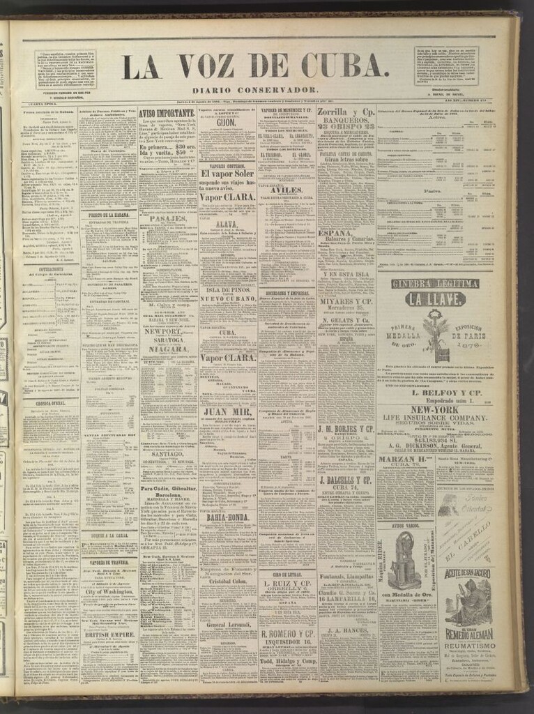 Miniatura de La Voz de Cuba: diario conservador del 4 de agosto de 1881