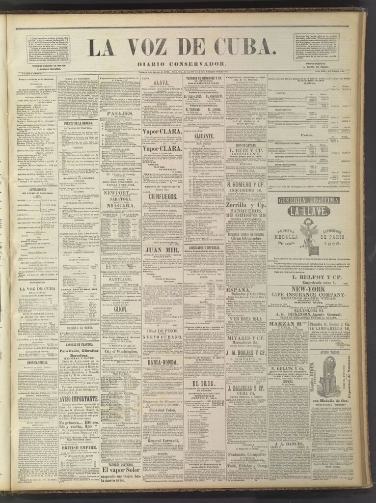 Miniatura de La Voz de Cuba: diario conservador del 5 de agosto de 1881