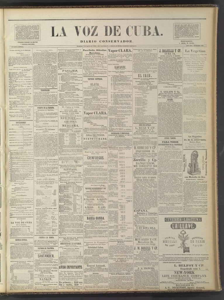 Miniatura de La Voz de Cuba: diario conservador del 7 de agosto de 1881