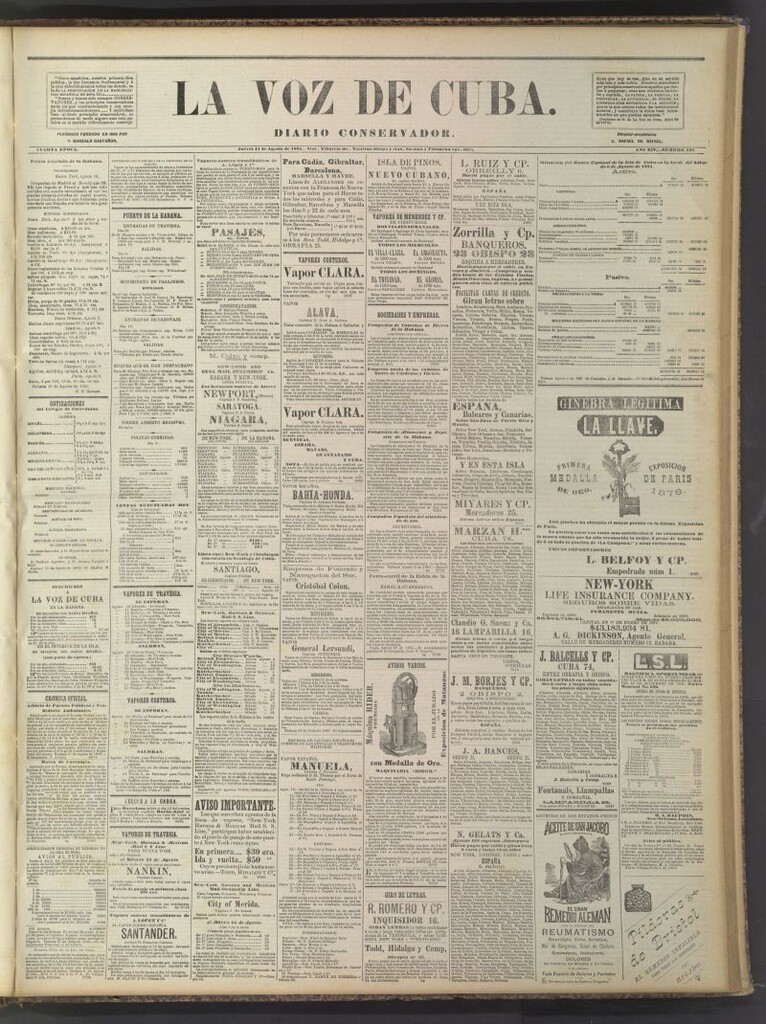 Miniatura de La Voz de Cuba: diario conservador del 11 de agosto de 1881