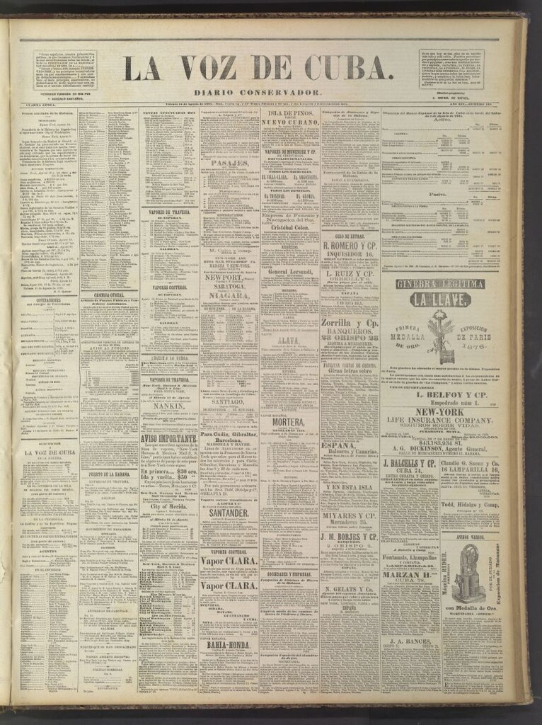 Miniatura de La Voz de Cuba: diario conservador del 12 de agosto de 1881