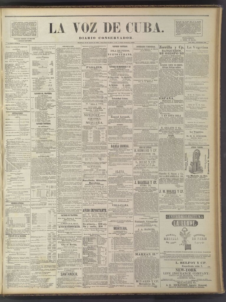 Miniatura de La Voz de Cuba: diario conservador del 14 de agosto de 1881