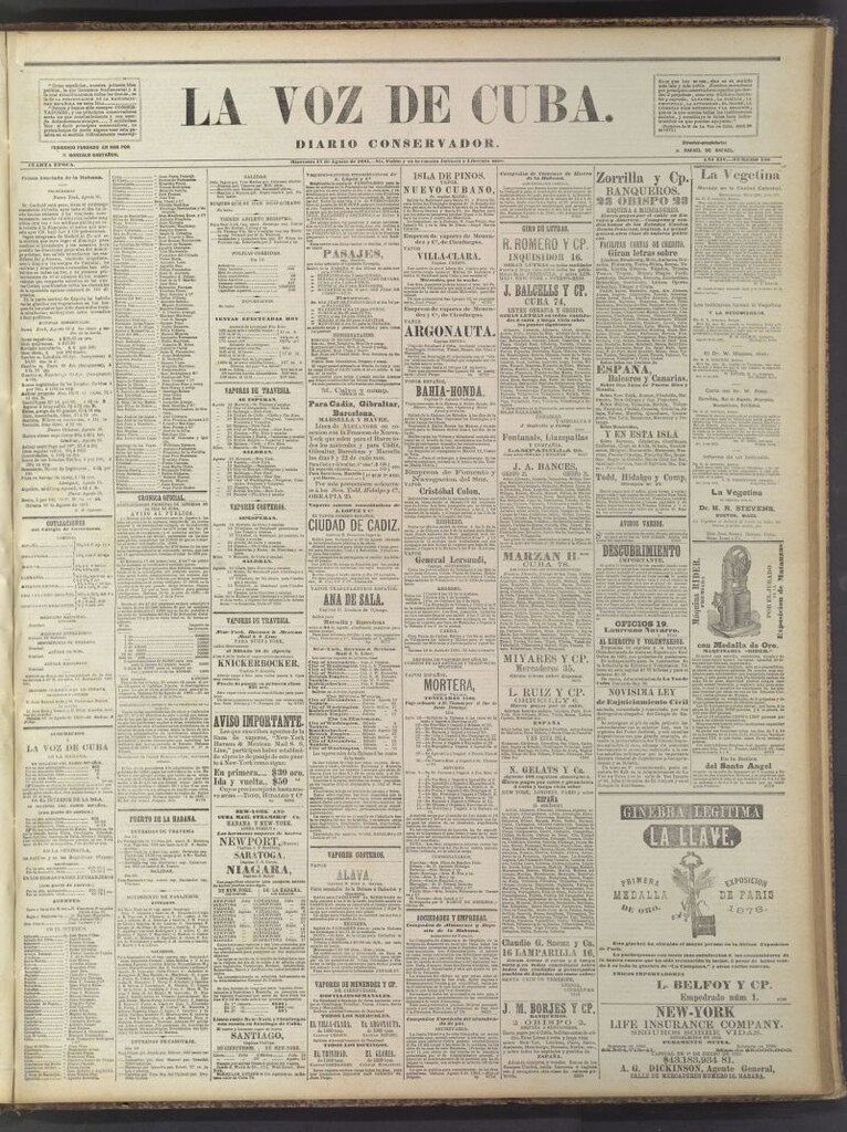 Miniatura de La Voz de Cuba: diario conservador del 17 de agosto de 1881