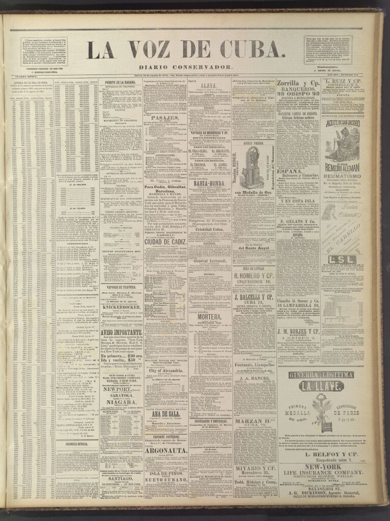 Miniatura de La Voz de Cuba: diario conservador del 18 de agosto de 1881