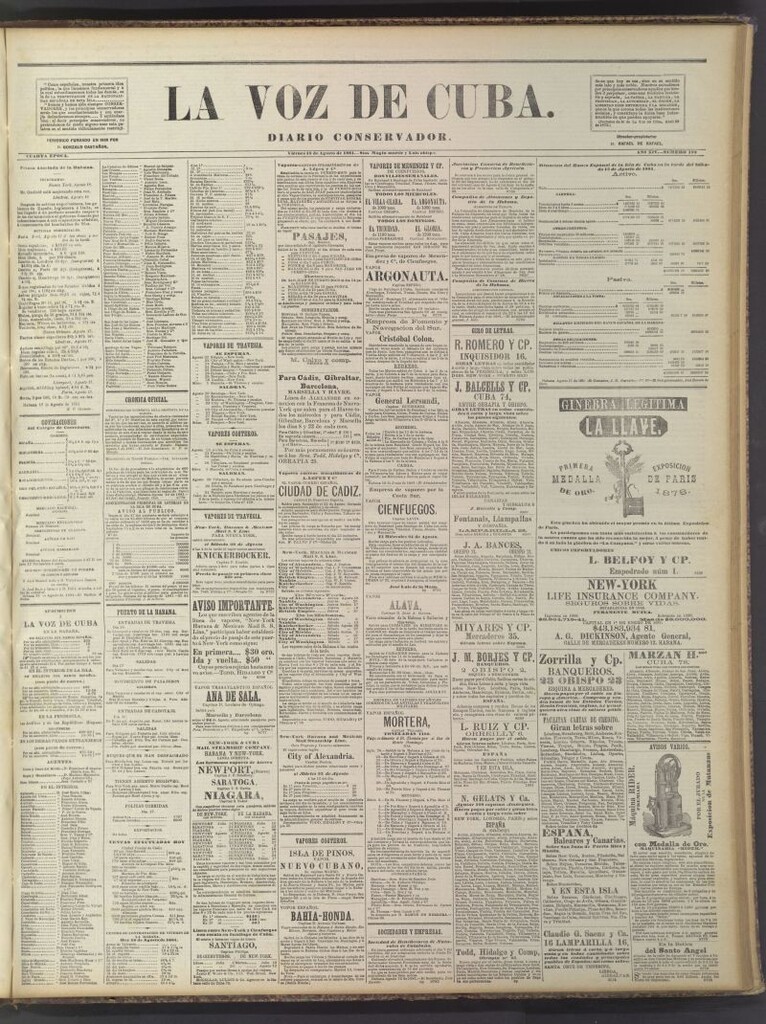 Miniatura de La Voz de Cuba: diario conservador del 19 de agosto de 1881