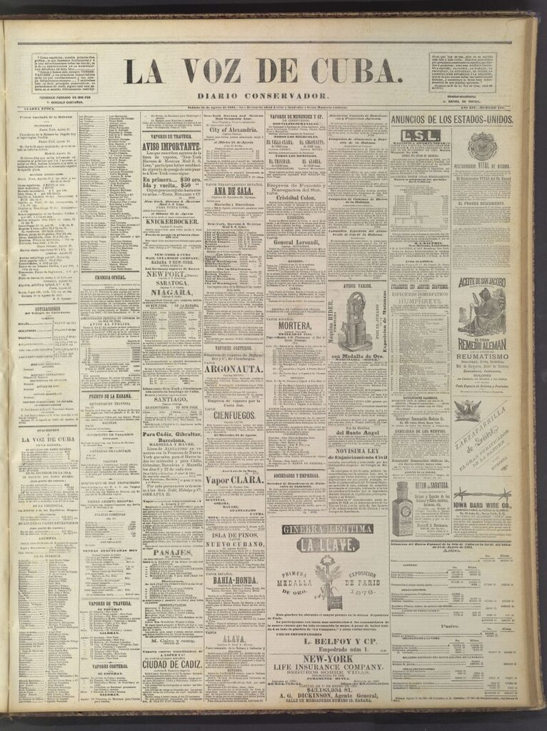 Miniatura de La Voz de Cuba: diario conservador del 20 de agosto de 1881