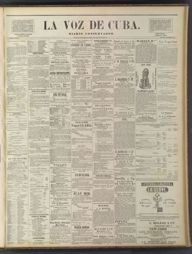 Miniatura de La Voz de Cuba: diario conservador del 24 de agosto de 1881