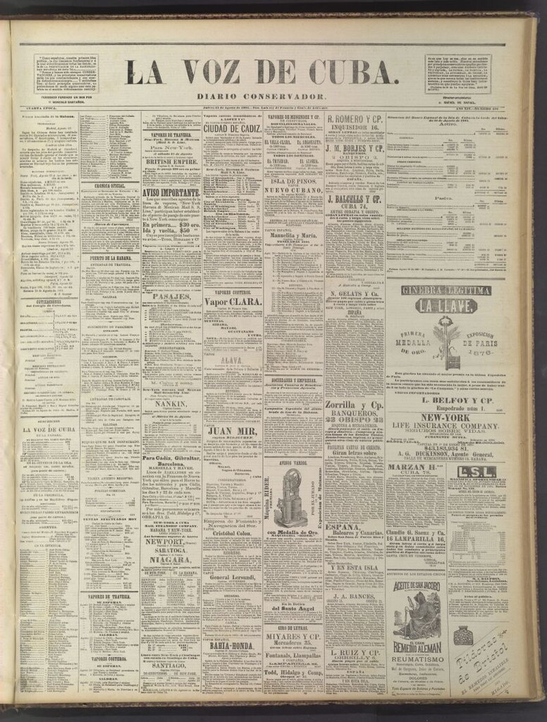 Miniatura de La Voz de Cuba: diario conservador del 25 de agosto de 1881