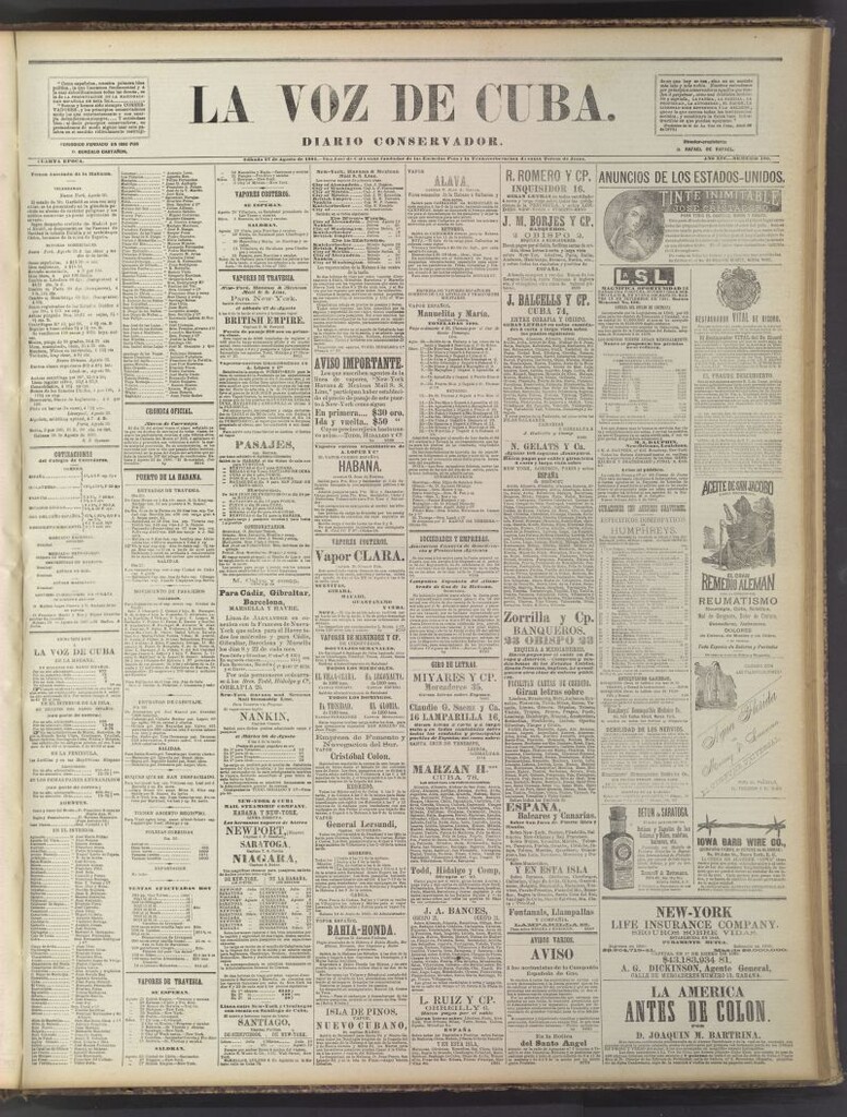Miniatura de La Voz de Cuba: diario conservador del 27 de agosto de 1881