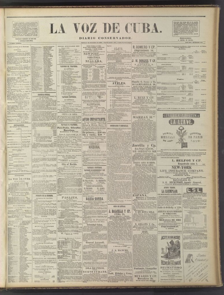 Miniatura de La Voz de Cuba: diario conservador del 1 de septiembre de 1881
