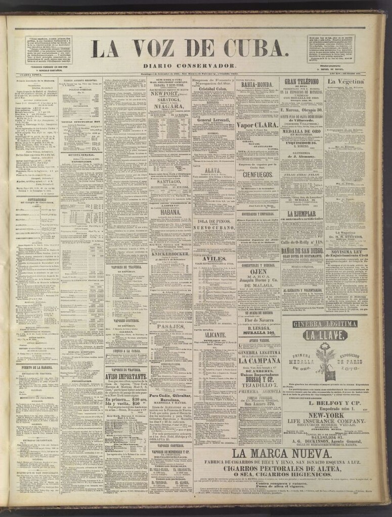 Miniatura de La Voz de Cuba: diario conservador del 4 de septiembre de 1881