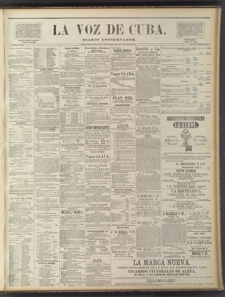 Miniatura de La Voz de Cuba: diario conservador del 9 de septiembre de 1881