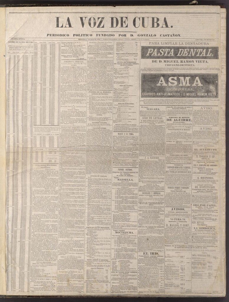 Miniatura de La Voz de Cuba: diario conservador del 1 de julio de 1874