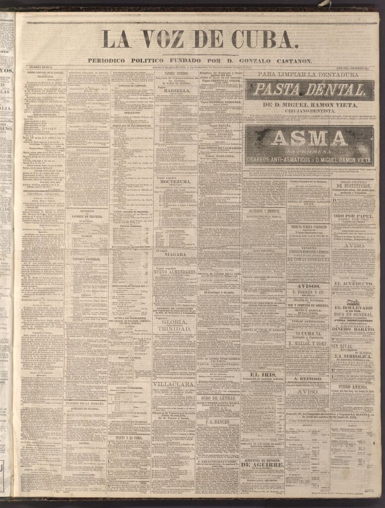 Miniatura de La Voz de Cuba: diario conservador del 2 de julio de 1874