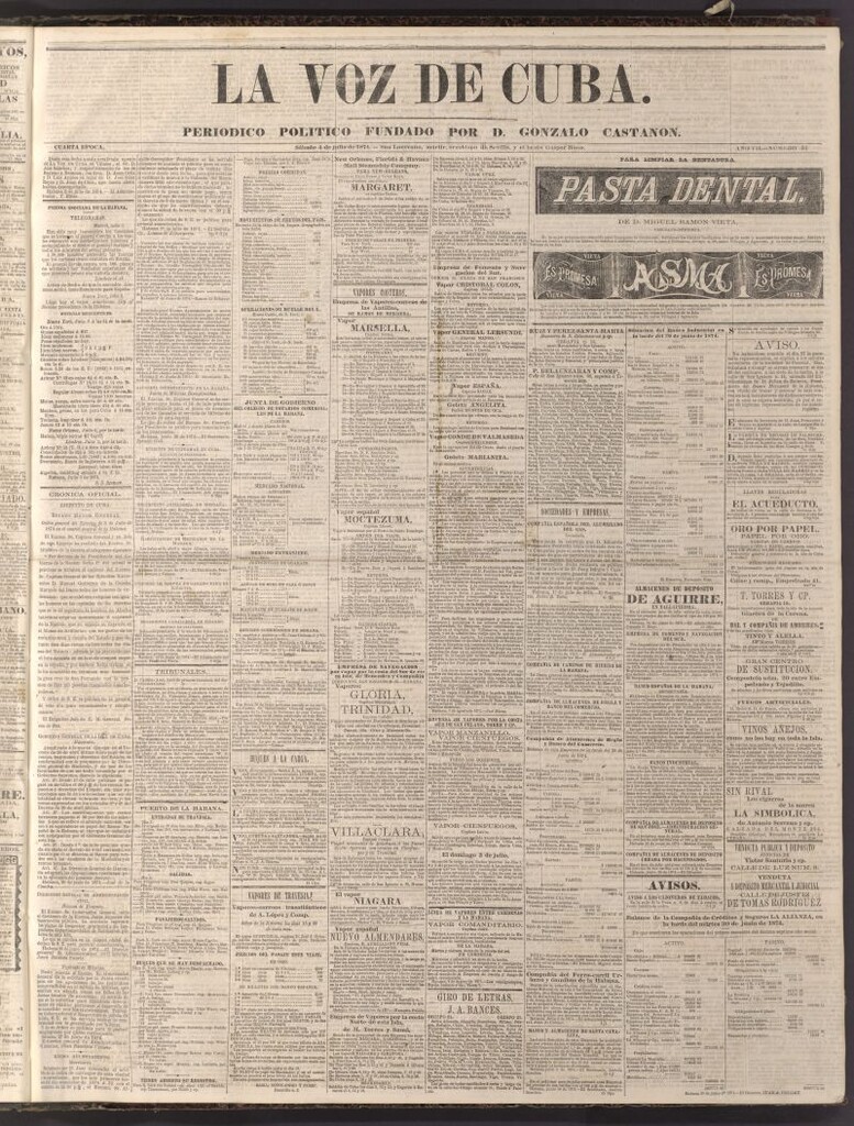 Miniatura de La Voz de Cuba: diario conservador del 4 de julio de 1874