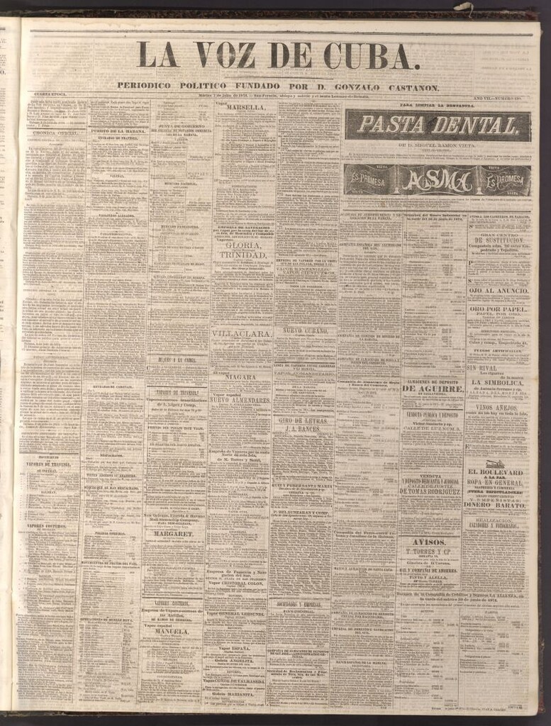 Miniatura de La Voz de Cuba: diario conservador del 7 de julio de 1874