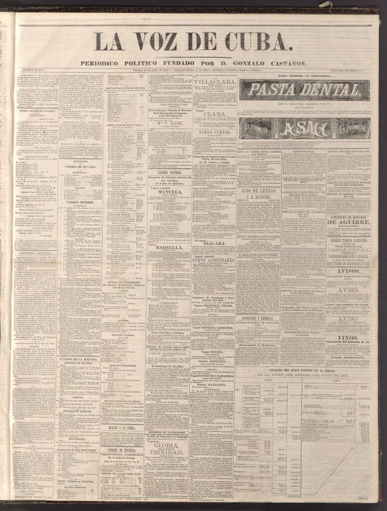 Miniatura de La Voz de Cuba: diario conservador del 10 de julio de 1874