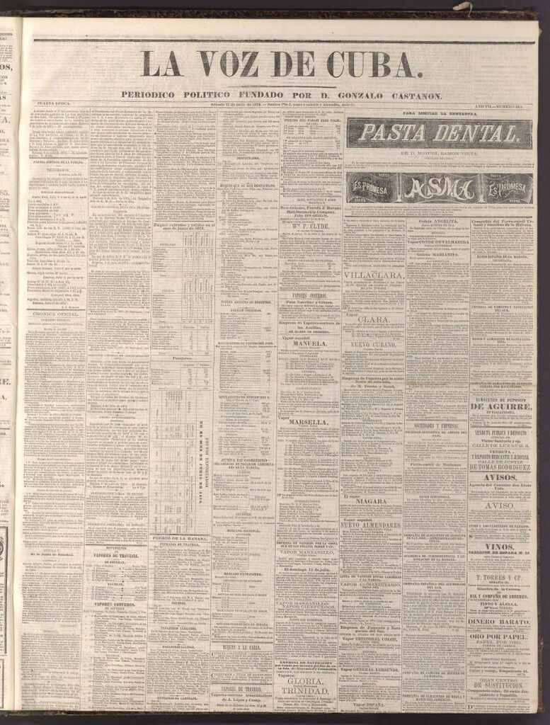 Miniatura de La Voz de Cuba: diario conservador del 11 de julio de 1874