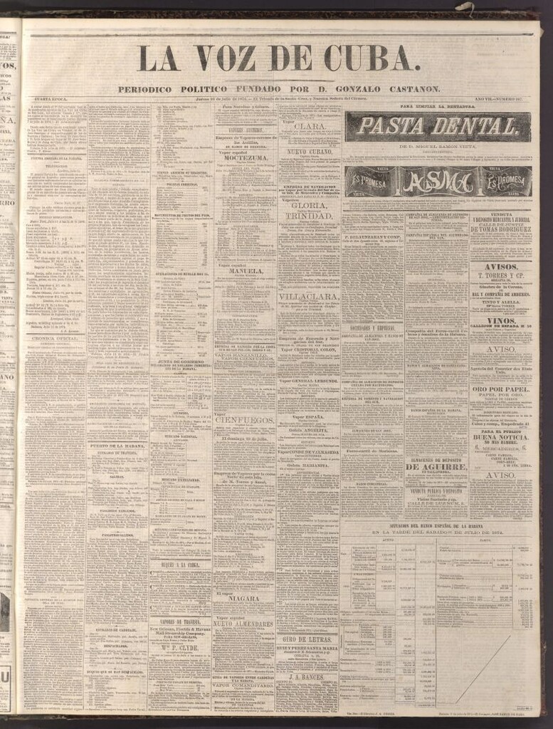 Miniatura de La Voz de Cuba: diario conservador del 16 de julio de 1874