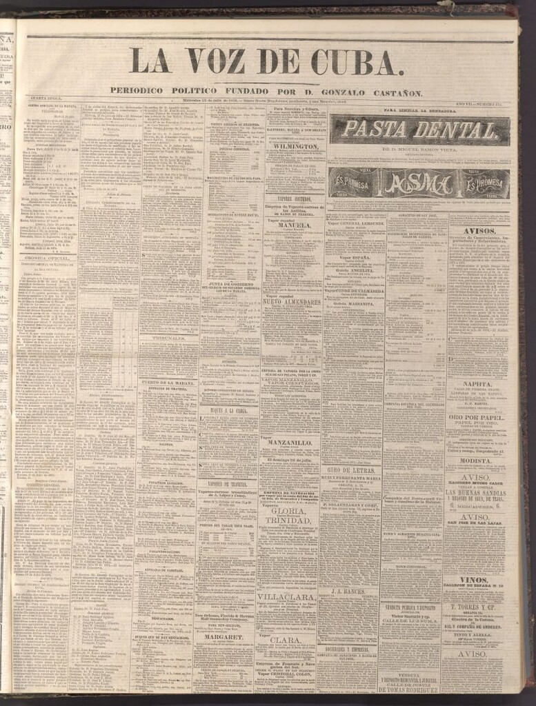 Miniatura de La Voz de Cuba: diario conservador del 22 de julio de 1874
