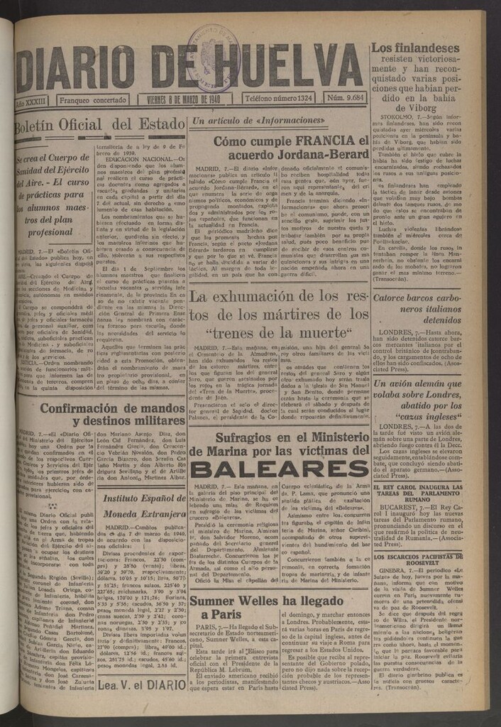 Miniatura de Diario de Huelva : periódico independiente del 8 de marzo de 1940