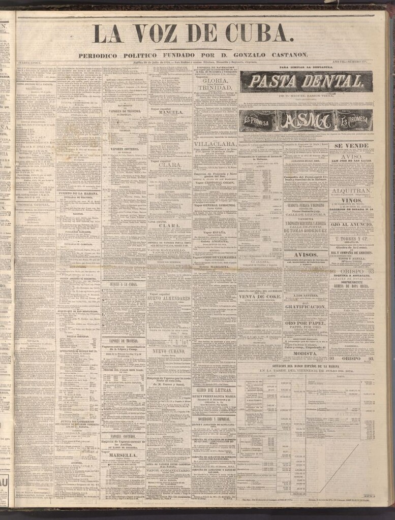 Miniatura de La Voz de Cuba: diario conservador del 30 de julio de 1874