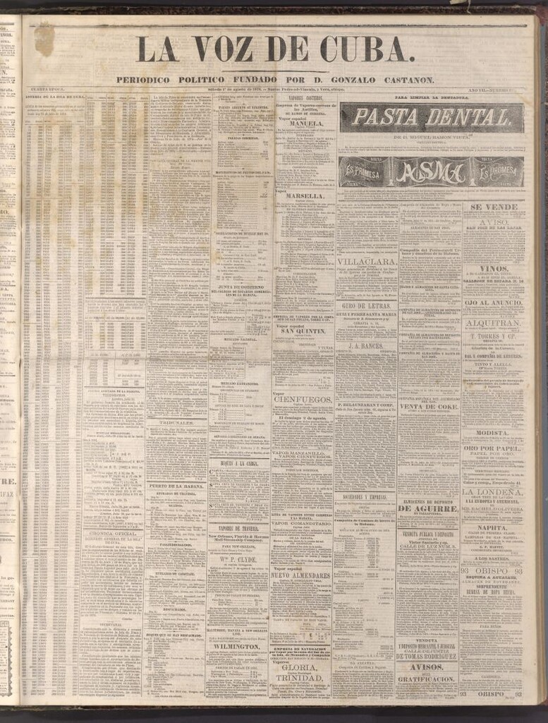 Miniatura de La Voz de Cuba: diario conservador del 1 de agosto de 1874