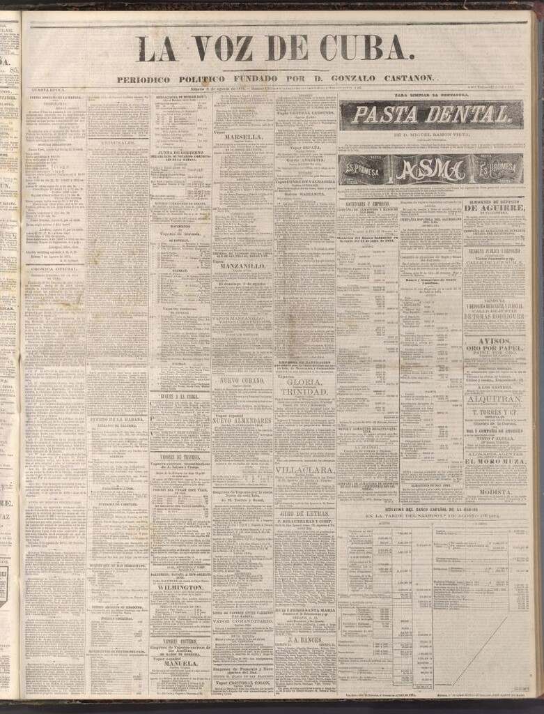 Miniatura de La Voz de Cuba: diario conservador del 8 de agosto de 1874