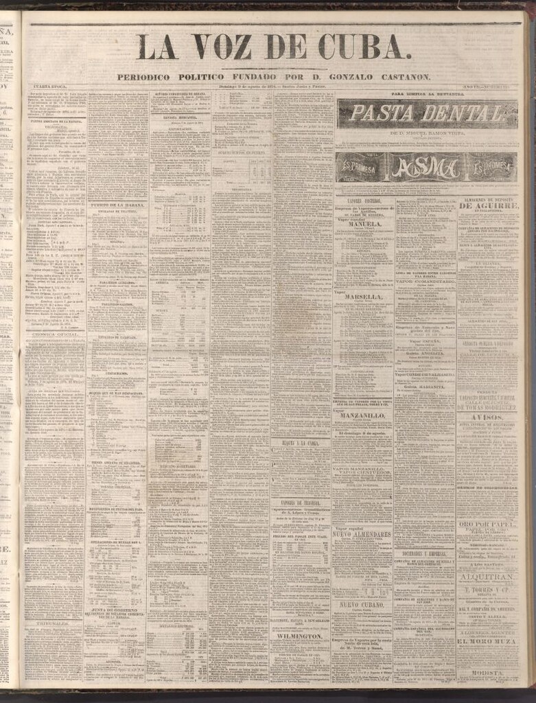 Miniatura de La Voz de Cuba: diario conservador del 9 de agosto de 1874
