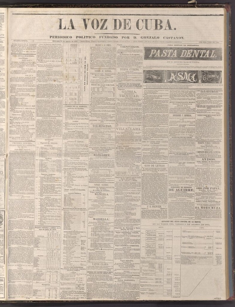 Miniatura de La Voz de Cuba: diario conservador del 12 de agosto de 1874