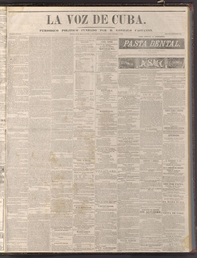 Miniatura de La Voz de Cuba: diario conservador del 14 de agosto de 1874