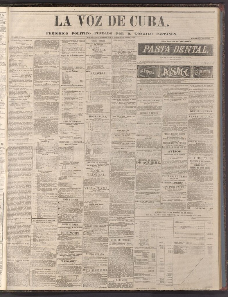 Miniatura de La Voz de Cuba: diario conservador del 19 de agosto de 1874