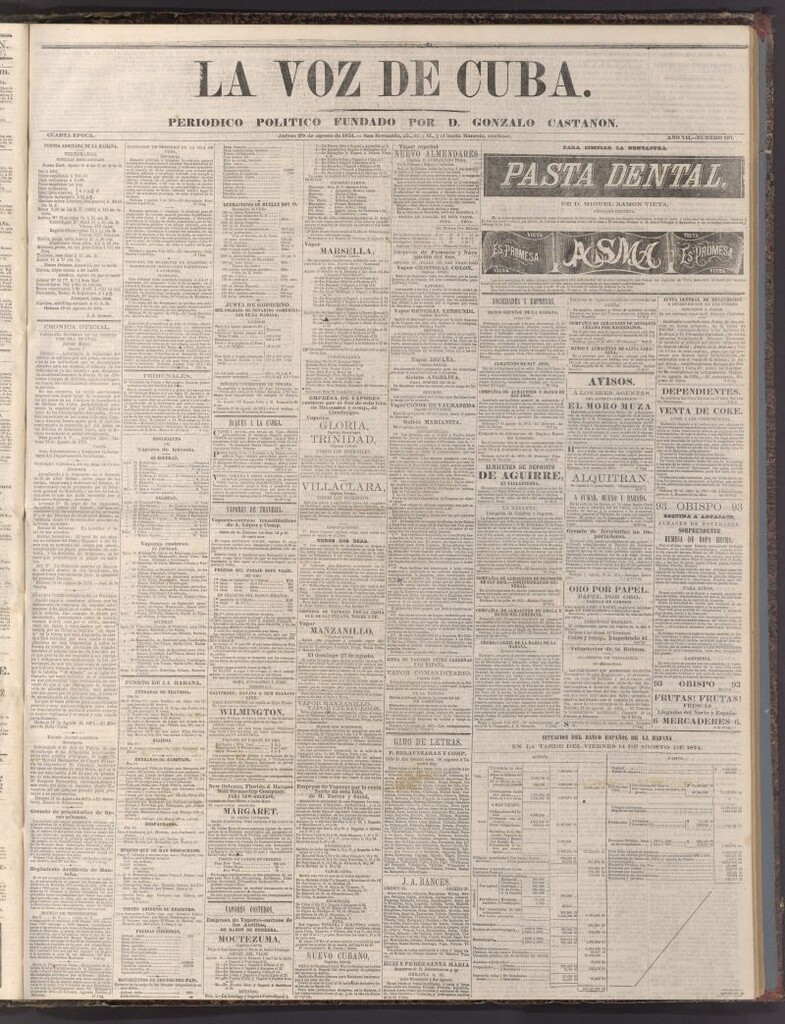 Miniatura de La Voz de Cuba: diario conservador del 20 de agosto de 1874