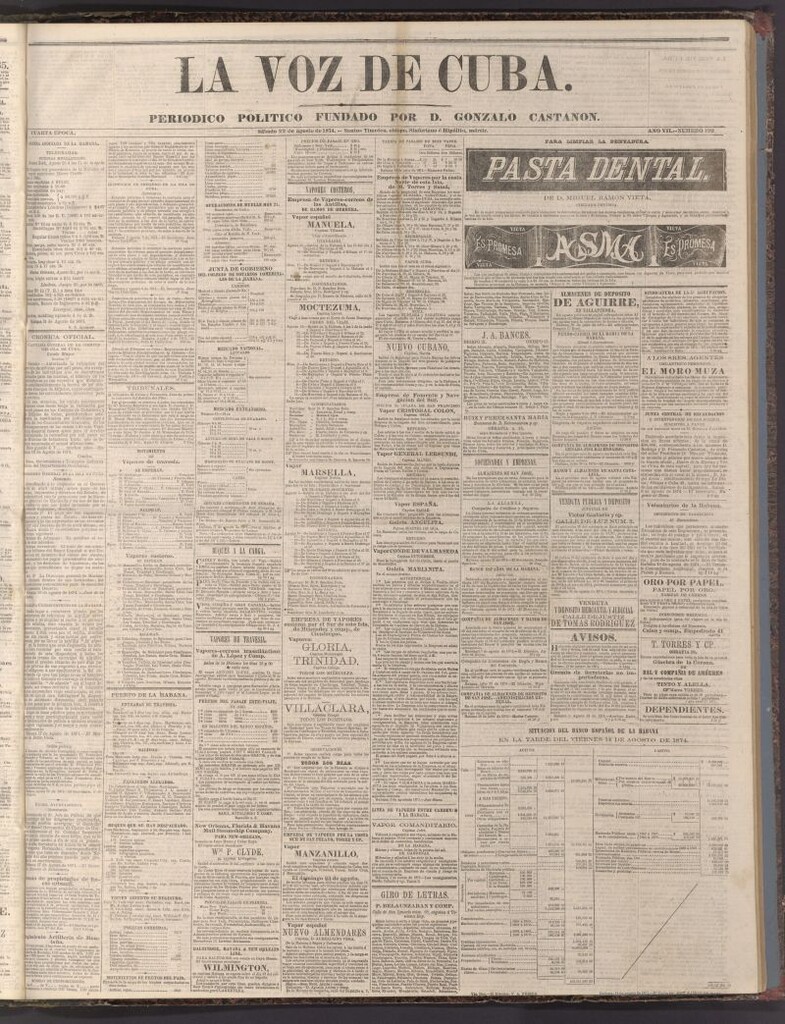 Miniatura de La Voz de Cuba: diario conservador del 22 de agosto de 1874