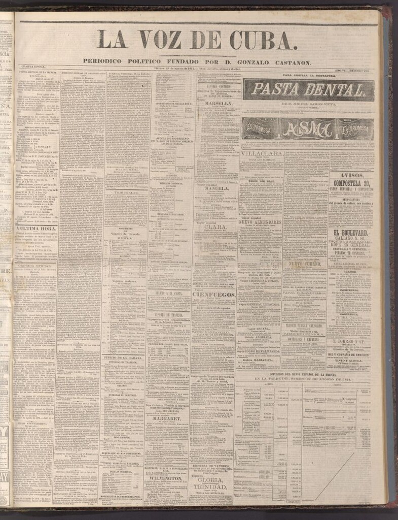 Miniatura de La Voz de Cuba: diario conservador del 28 de agosto de 1874