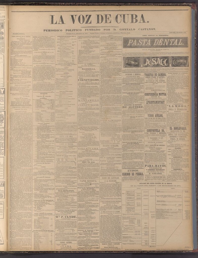 Miniatura de La Voz de Cuba: diario conservador del 11 de septiembre de 1874