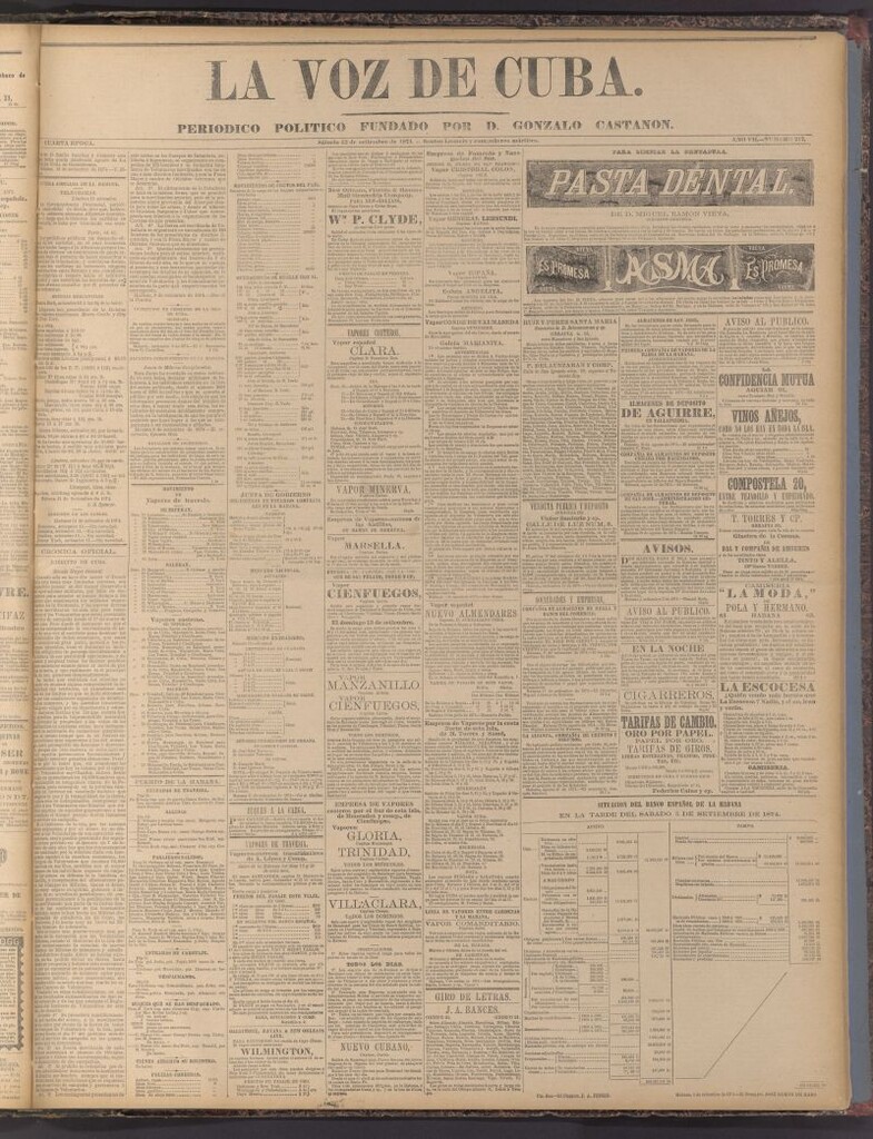 Miniatura de La Voz de Cuba: diario conservador del 12 de septiembre de 1874