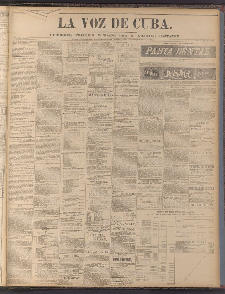Miniatura de La Voz de Cuba: diario conservador del 18 de septiembre de 1874