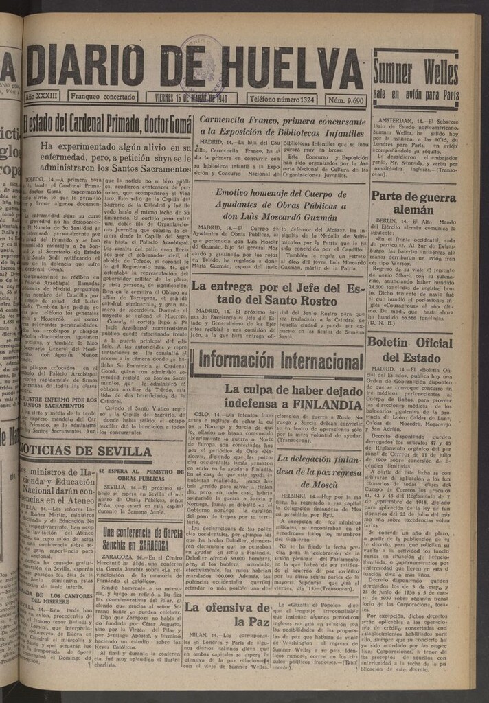 Miniatura de Diario de Huelva : periódico independiente del 15 de marzo de 1940