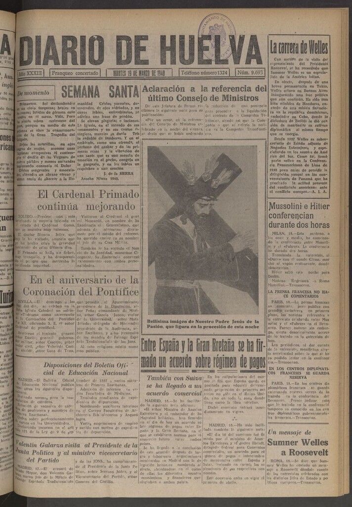 Miniatura de Diario de Huelva : periódico independiente del 19 de marzo de 1940
