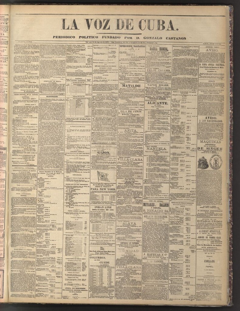 Miniatura de La Voz de Cuba: diario conservador del 10 de agosto de 1877