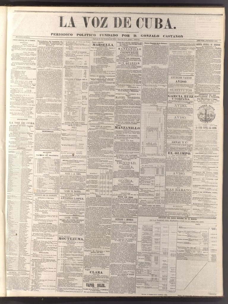Miniatura de La Voz de Cuba: diario conservador del 14 de octubre de 1875