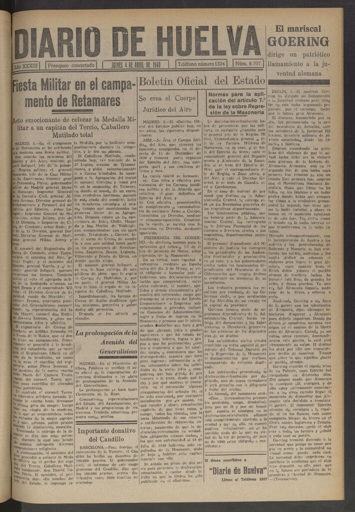 Miniatura de Diario de Huelva : periódico independiente del 4 de abril de 1940