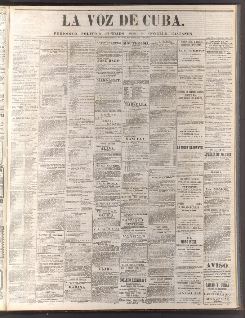 Miniatura de La Voz de Cuba: diario conservador del 18 de diciembre de 1875