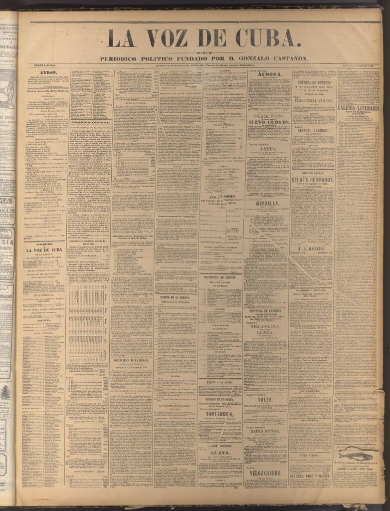 Miniatura de La Voz de Cuba: diario conservador del 14 [sic] de octubre de 1878