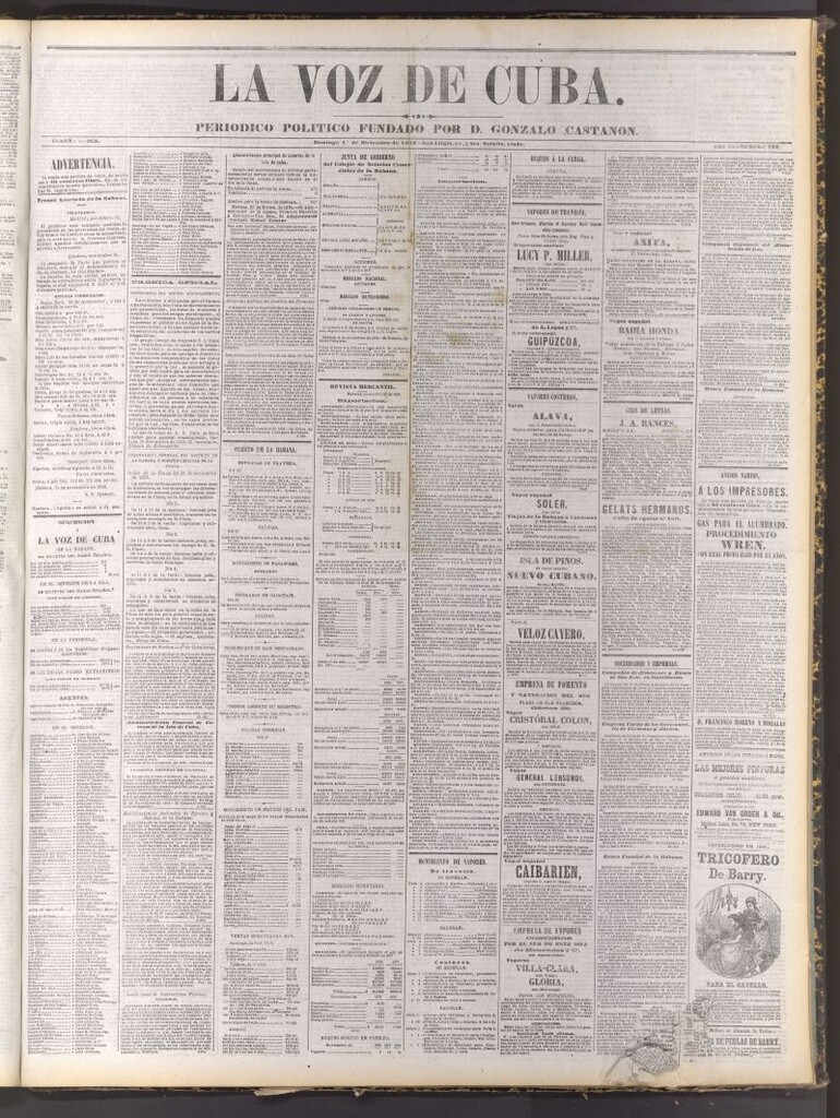 Miniatura de La Voz de Cuba: diario conservador del 1 de diciembre de 1878