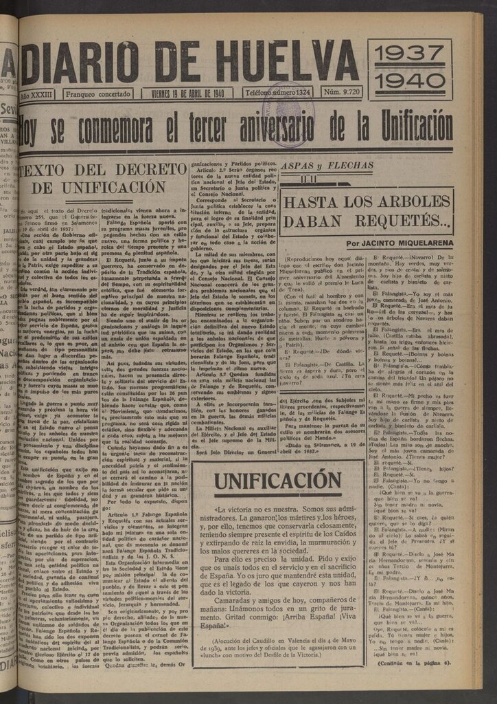 Miniatura de Diario de Huelva : periódico independiente del 19 de abril de 1940